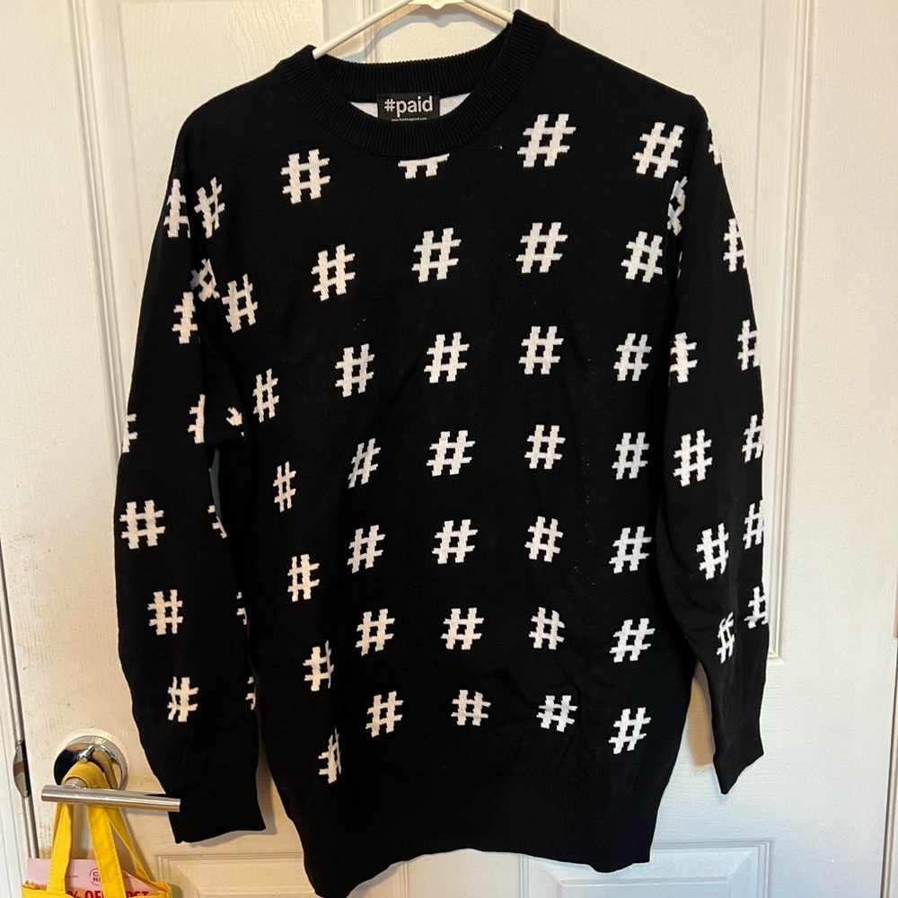 Black Hashtag Patterned Sweater